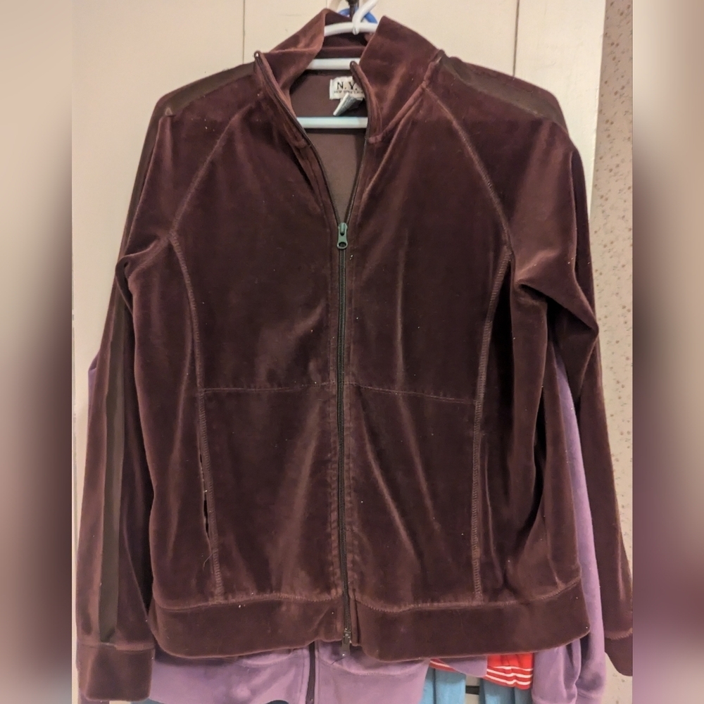 N.Y.L. Laundry XL jacket velour brown Y2K streetwear full zip lounge retro